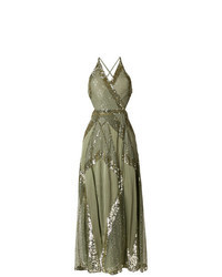 Olive Cutout Sequin Evening Dress