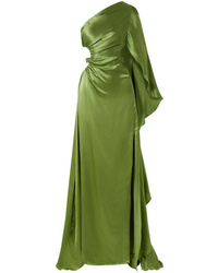 Olive Cutout Silk Evening Dress
