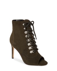 Olive Cutout Suede Lace-up Ankle Boots