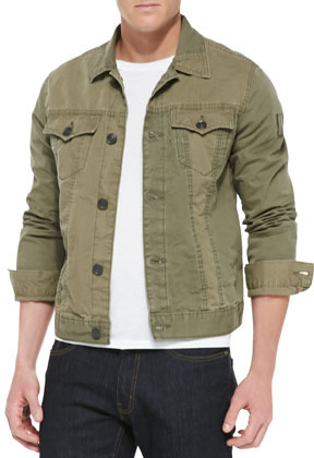 Buy Flying Machine Men Olive Spread Collar Solid Denim Jacket - NNNOW.com