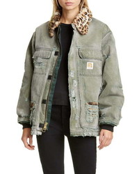 R13 Vintage Ripped Arctic Ed Jacket With Faux