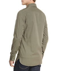 Tom Ford Military Style Washed Twill Sport Shirt Olive