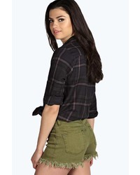 Boohoo Megan Khaki Frayed Hem Denim Shorts | Where to buy & how to ...