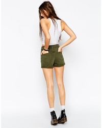 Asos Collection Denim Mom Shorts In Khaki With Rips