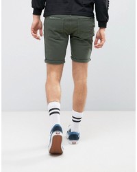 Asos Denim Shorts In Skinny Green With Thigh Rip