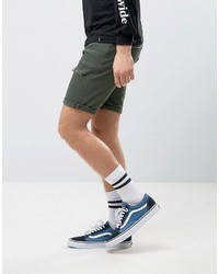 Asos Denim Shorts In Skinny Green With Thigh Rip