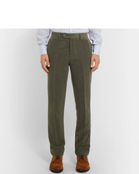 Brunello Cucinelli Dark Sage Slim Fit Cotton And Cashmere Blend Suit Trousers