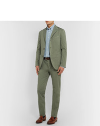 Boglioli Green Stretch Cotton Twill Suit Trousers