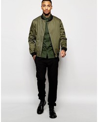 Asos Brand Skinny Shirt In Dark Green With Long Sleeves
