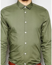 Asos Brand Khaki Shirt In Regular Fit With Long Sleeves