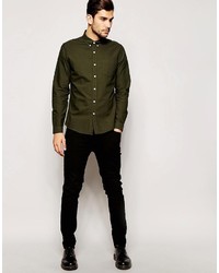 Asos Brand Oxford Shirt In Khaki With Long Sleeves In Regular Fit