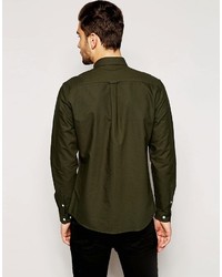 Asos Brand Oxford Shirt In Khaki With Long Sleeves In Regular Fit