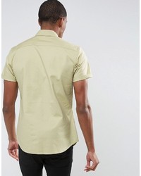 Asos Casual Slim Oxford Shirt With Stretch In Sage