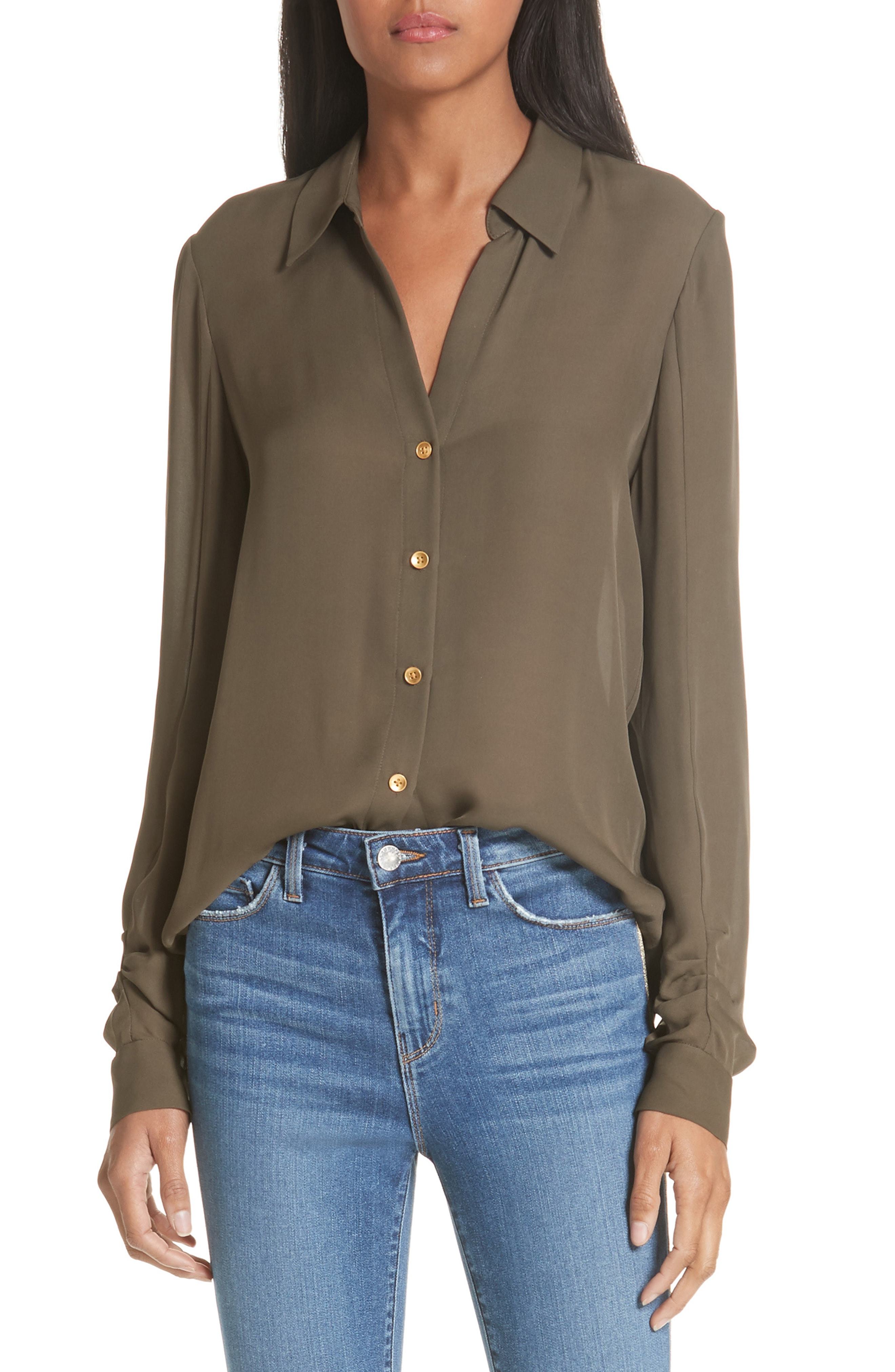 L'Agence Fiona Shirred Sleeve Silk Blouse, $365 | Nordstrom | Lookastic