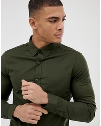 New Look Muscle Fit Oxford Shirt In Khaki