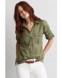 American Eagle Outfitters O Utility Pocket Linen Shirt
