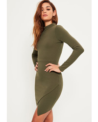 Missguided Khaki High Neck Asymmetric Dress