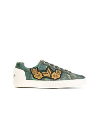 Olive Embellished Canvas Low Top Sneakers