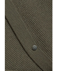 Brunello Cucinelli Feather Trimmed Embellished Ribbed Cashmere Cardigan Army Green