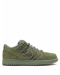 Olive Embellished Leather Low Top Sneakers