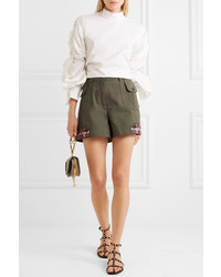 Valentino Embellished Cotton Twill Shorts