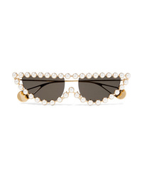 Gucci Cat Eye Faux Pearl Embellished Gold Tone Sunglasses