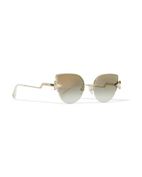 Fendi Embellished Cat Eye Gold Tone Mirrored Sunglasses
