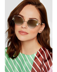 Fendi Embellished Cat Eye Gold Tone Mirrored Sunglasses