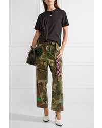 Marc Jacobs Embellished Camouflage Print Cotton Twill Tapered Pants Green