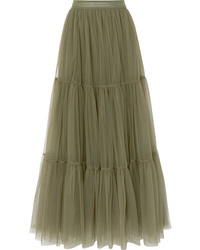 Olive Embellished Tulle Maxi Skirt
