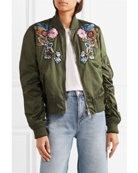 Alexander McQueen Embellished Embroidered Shell Bomber Jacket Army Green