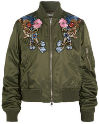 Alexander McQueen Embellished Embroidered Shell Bomber Jacket Army Green