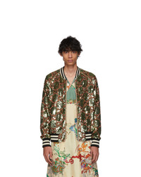 Gucci Green Gg Sequin Bomber Jacket
