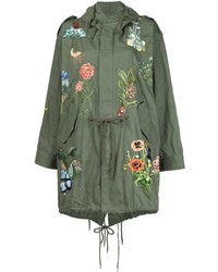 Olive Embroidered Cotton Parka