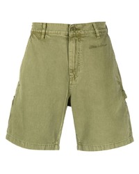 Olive Embroidered Cotton Shorts