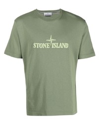 Stone Island Logo Embroidered Cotton T Shirt