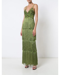 Marchesa Notte Embroidered Tassel Trimmed Gown