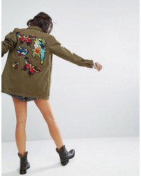 Glamorous Military Shirt Jacket With Embroidered Back Detail