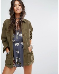 Glamorous Military Shirt Jacket With Embroidered Back Detail