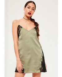 Missguided Green Silky Eyelash Embroidered Shift Dress
