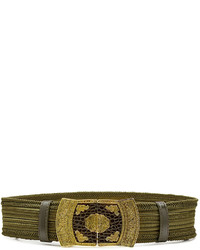 Olive Embroidered Leather Belt