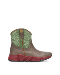 Olive Embroidered Leather Cowboy Boots