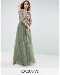 Olive Embroidered Maxi Dress