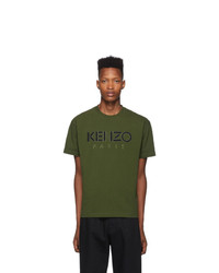 Olive Embroidered Mesh Crew-neck T-shirt