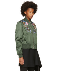 Alexander McQueen Green Floral Embroidered Bomber Jacket