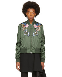 Alexander McQueen Green Floral Embroidered Bomber Jacket