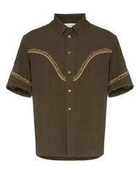 Olive Embroidered Short Sleeve Shirt