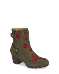 Olive Embroidered Suede Ankle Boots