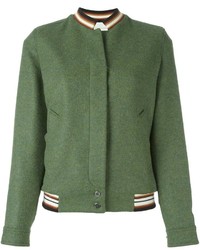 Olive Embroidered Wool Bomber Jacket