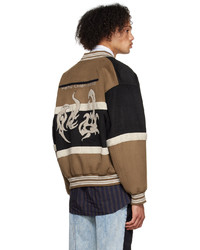 Feng Chen Wang Brown Black Phoenix Embroidered Bomber